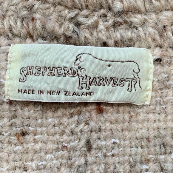 Vintage Shepherds Harvest Knit Wool Cardigan Sweater Oatmeal Fringe Scarf - Picture 8 of 10